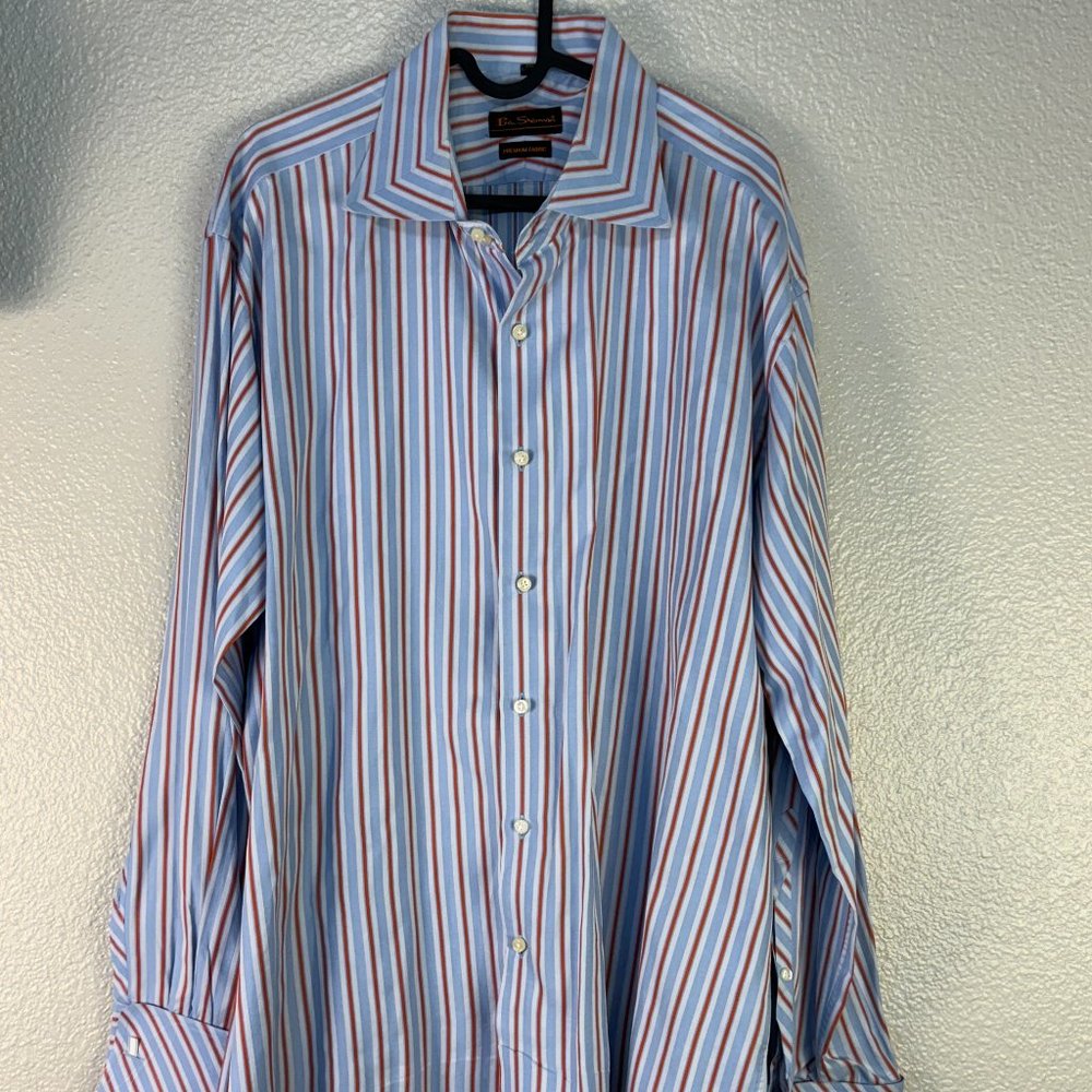 Ben Sherman Button Down French Cuff XXL Blue Orange White Stripe